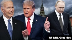 Joe Biden, președintele SUA, Donald Trump, fostul președinte al SUA, și Vladimir Putin, președintele Rusiei