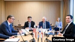 Aleksandar Vučić, Miroslav Lajčak, Josep Borrell i Albin Kurti 2. maja 2023.