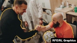 ცნობილი უკრაინელი ფეხბურთელი ანდრეი შევჩენკო და ზურაბ ჯიბუტი დაჭრილთა სარეაბილიტაციო ცენტრში, უკრაინა, 4 ნოემბერი, 2023 წელი