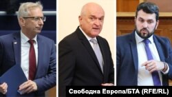 Колаж на Николай Денков от ПП-ДБ, служебния премиер Димитър Главчев и Георг Георгиев от ГЕРБ