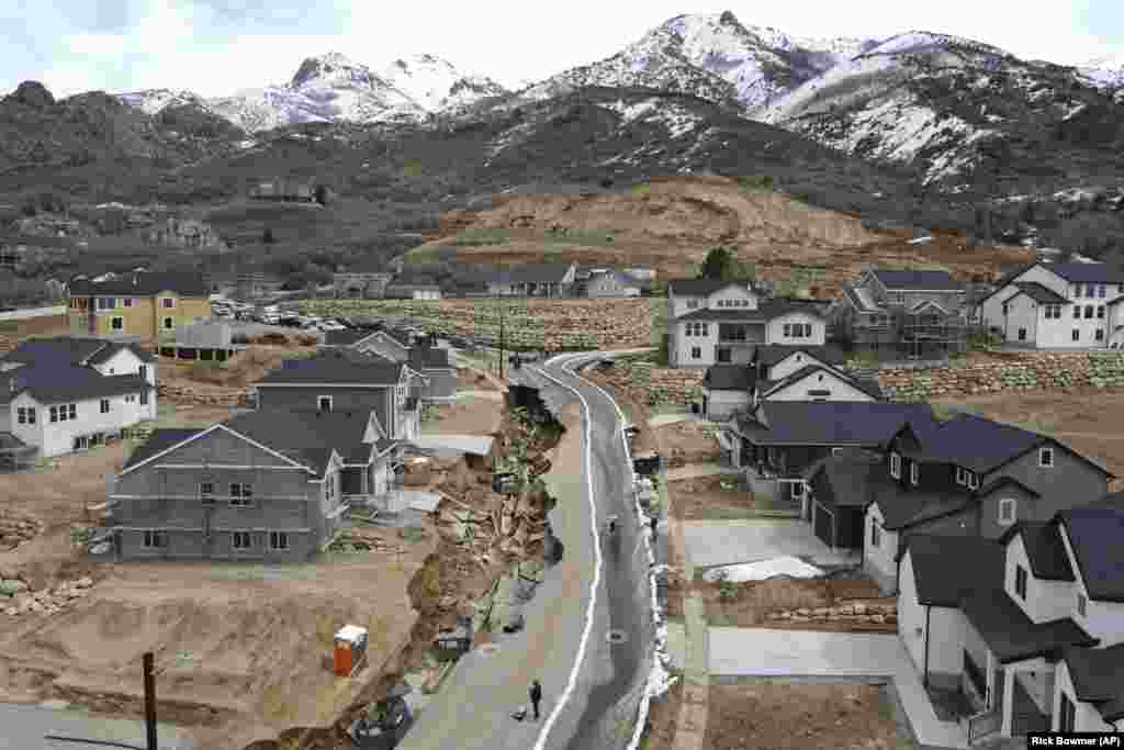 A hirtelen elolvadt hó földcsuszamlást okozott a Utah állambeli Kaysville-ben idén április 12-én