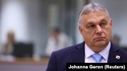 Orbán Viktor kormányfő az Európai Unió csúcstalálkozója előtt, 2024. március 22-én Brüsszelben