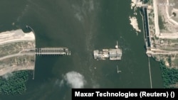 Сателитска снимка од уривањето на огромната брана Нова Кахова 