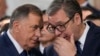 Predsednik Srbije Aleksandar Vučić (desno) sa predsednikom bh. entiteta Republika Srpska Miloradom Dodikom na Svesrpskom saboru u Beogradu, 8. juna 2024. 