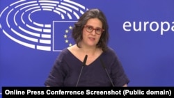 Gwendoline Delbos-Corfield, az EP magyar jogállamisági jelentéstevője egy korábbi sajtótájékoztatón