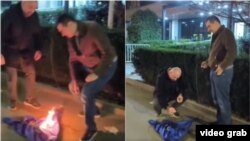 ევროკავშირის დროშის ჩამოხსნის და დაწვის კადრები. 22 დეკემბერი, 2023 წელი