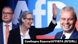 Колаж на лидерите на "Алтернатива за Германия" Тино Крупала и Алис Вайдъл и лидера на "Възраждане" Костадин Костадинов