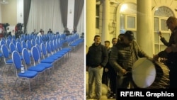 Колаж илустрација од атмосферата во штабовите на СДСМ и ВМРО-ДПМНЕ, 24.4.2024 година, Скопје, претседателски избори во Северна Македонија 