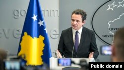 Kryeministri i Kosovës, Albin Kurti gjatë konferencës për media në Prishtinë. 18 shtator 2023.