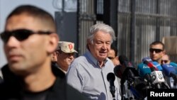 Antonio Guterres u obraćanju medijima na Sinaju, kod egipatske granice sa Gazom, 23. marta 2024.