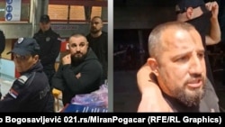 Milan Pudar u blokadi Filozofskog fakulteta, 28. marta 2024. (levo) i kada je bio u prostorijama kol centra SNS (desno), 2. juna 2024.