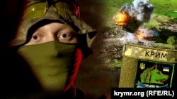 Оператор FPV-дронов «Крым» и его шеврон на бронежилете. Коллаж