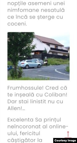Autorul site-ului a urmărit-o pe Flavia Boghiu și i-a făcut poze pe stradă, adresându-i-se ca nimfomană și spunând că are relații amoroase cu colegii din primărie.