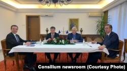 Učesnici sastanaka u Ohridu u Severnoj Makedoniji: (s leva na desno): premijer Kosova Aljbin Kurti, evropski posrednik u dijalogu Miroslav Lajčak, šef diplomatije EU Žozep Borelj i predsednik Srbije Aleksandar Vučić, 18. marta 2023.