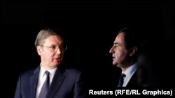 Fotografi e kombinuar e kryeministrit të Kosovës, Albin Kurti, dhe presidentit të Serbisë, Aleksandar Vuçiq. 