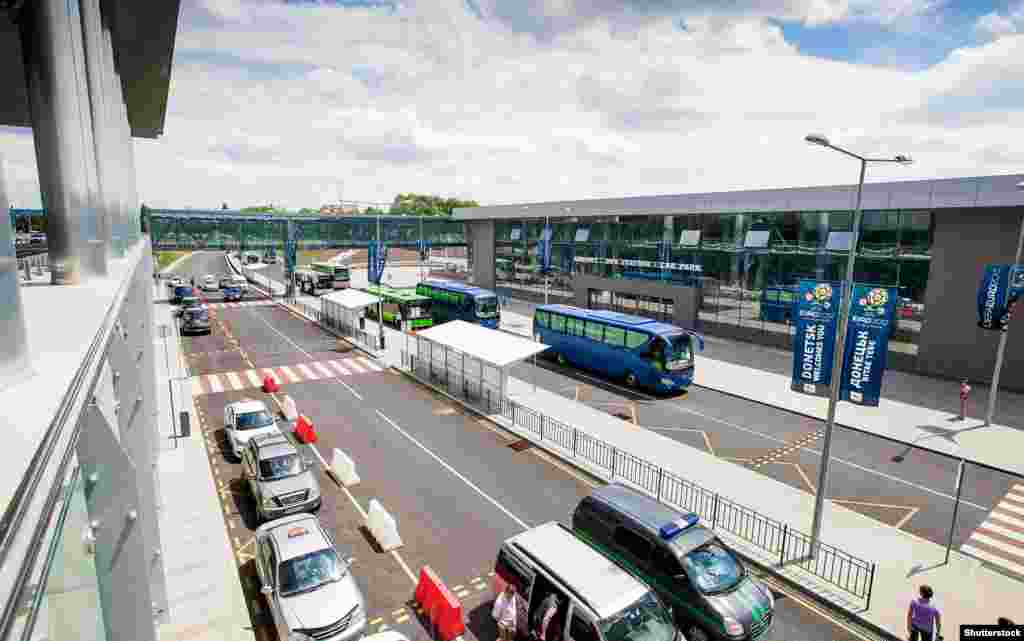 Bus stops and taxi stands on the grounds of the new airport in June 2012 The facility was named after Russian composer Sergei Prokofiev, who was born in what is now the Ukrainian region of Donetsk in 1891.&nbsp; &nbsp;
