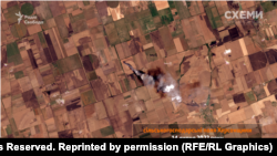 Пожар в полето на Херсонска област, 14.07.22 г. Сателитна снимка на Planet Labs