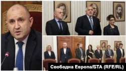 Президентът Румен Радев и представителите на ГЕРБ и на ПП-ДБ на консултациите в четвъртък. Колаж