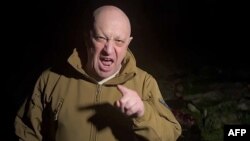 Евгений Пригожин по време на едно от гневните си видеообръщения срещу руското Министерство на отбраната, 5 май 2023 г.