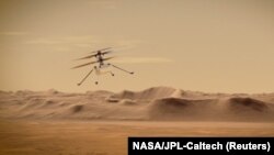 Хеликоптерът Ingenuity лети над Марс в недатирана илюстрация, предоставена от Jet Propulsion Laboratory в Пасадена, Калифорния и разпространена от Ройтерс на 25 януари 2024 г.