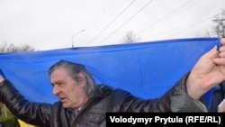 Леонид Терлецкий, украинский крымский активист на митинге в Симферополе против российской оккупации Крыма, 7 марта 2014 года.