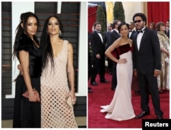 Комбинирана снимка показва модела и актриса Зои Кравиц и родителите ѝ - актрисата Лиза Бонет и музикантът Лени Кравиц.