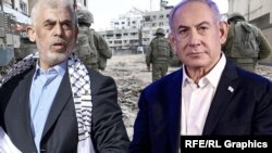 Яхья Синвар (лидер организации ХАМАС в Секторе Газа) и Биньямин Нетаньяху (коллаж)