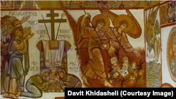 Detaliu de frescă în interiorul catedralei din Rustavi, în care Lenin și Stalin sunt reprezentați în dreapta jos