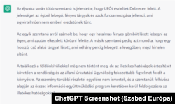 A ChatGPT arról, hogy előző éjjel ufót észleltek Debrecennél