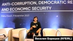 Laura Kövesi európai főügyész egy szófiai eseményen