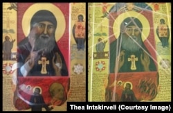 Prije i poslije verzije iste ikone pokazuju kako je Lenjinov lik bio skriven u konačnoj slici.