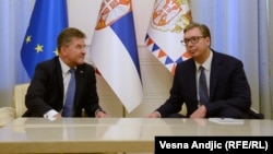  Specijalni predstavnik Evropske unije za dijalog Srbije i Kosova Miroslav Lajčak na sastanku u Beogradu sa predsednikom Srbije Aleksandrom Vučićem, 25. avgust 2022.