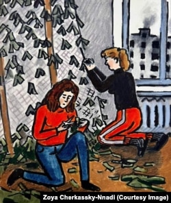 Молодые украинские женщины плетут камуфляжную сетку для нужд обороны, 2022 год