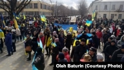 Проукраинский митинг в городе Новая Каховка Херсонской области, 6 марта 2022 года