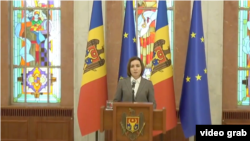 Претседателката Маја Санду на прес конференција по состанокот на Врховниот совет за безбедност на Молдавија