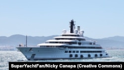 The Scheherazade is currently anchored at the Marina di Carrara port in Tuscany.