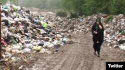 یک شهروند اهل سراوان گیلان در حال عبور از سایت زباله در اراضی جنگلی این منطقه
