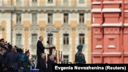 Presidenti i Rusisë, Vladimir Putin, gjatë fjalimit në Sheshin e Kuq të Moskës, 9 maj, 2022.