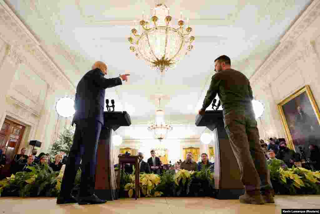 Biden and Zelenskiy hold a joint news conference in the East Room of the White House.&nbsp; While the aid bill is expected to pass, U.S. support for Ukraine has waned as the war drags on and as Americans feel the pinch from high inflation.