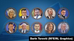 Predsjedavajuća Savjeta ministara BiH Borjana Krišto (gore lijevo), te kandidati za ministre, Zoran Tegeltija, Elmedin Konaković, Edin Forto, Staša Košarac, Nenad Nešić, Zukan Helez, Selvid Hurtić, Dubravka Bošnjak i Davor Bunozo, januar 2023. godine