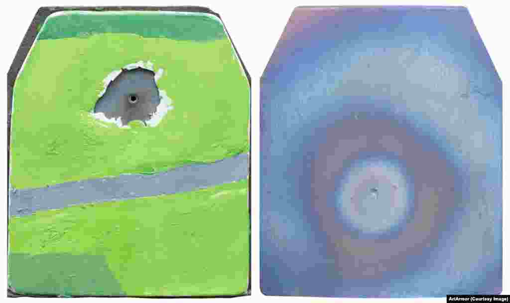 Two of the body armor artworks that make up the ArtArmor exhibition.&nbsp; The exhibition is being held in the Lviv Historical Museum and has been funded by Ukraine&#39;s Ministry of Defense. &nbsp;