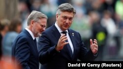 Češki premijer Petr Fiala dočekuje hrvatskog premijera Andreja Plenkovića u Pragu, Češka Republika, 6. oktobra 2022.