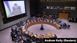 Obraćanje ukrajinskog predsjednika Volodimira Zelenskog Vijeću sigurnosti UN-a 05. aprila 2022. 
