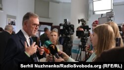 Președintele RFE/RL, Stephen Capus, în timpul unui eveniment la Kiev, pe 9 septembrie 2024, marcând 70 de ani de la înființarea Serviciului Ucrainean al RFE/RL