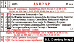Crkveni kalendar za 2023. godinu, gdje su datumi obilježeni po Gregorijanskom (novom) i Julijanskom (starom) kalendaru. 