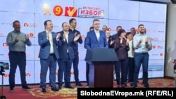 Premijer Severne Makedonije i lider VMRO-DPMNE Hristijan Mickoski na konferenciji za novinare posle drugog kruga lokalnih izbora, 2. novembar 2025.
