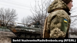 Украински войник в района на Соледар. Снимката е от 20 януари