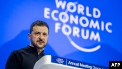 Președintele ucrainean Volodimir Zelenski se adresează Forumului Economic de la Davos, Elveția, 21 ianuarie 2025.
