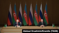 Președinții Vladimir Putin și Ilham Aliev, la Baku, septembrie 2018