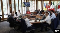 Zelenski se obratio liderima G7 videolinkom tokom njihovog sastanka u dvorcu Elmau u Njemačkoj, 27. juni 2022.